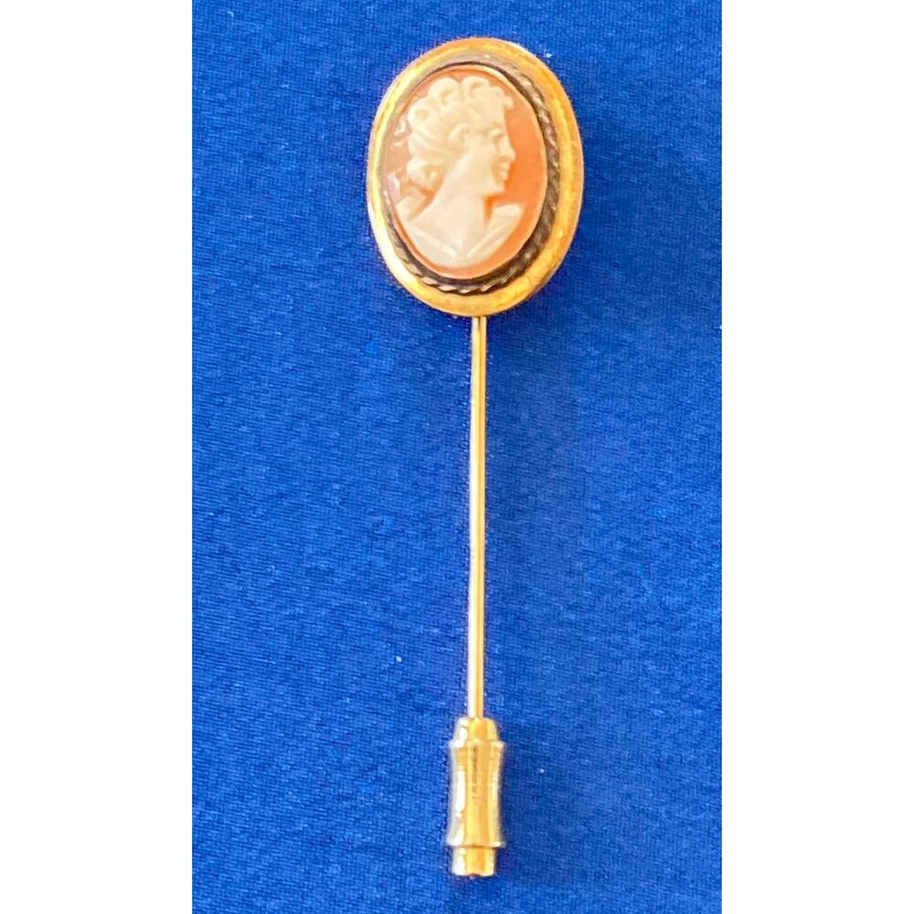 VTG Cameo W.E. Richards 1/20 12k Gold Filled Stick Pin Brooch Right Facing 2.5'L